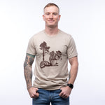 Hobo Squirrel T-Shirt - Eco - Friendly Dark Brown Print on Super - Soft Heather Tan Tee - Tee Shirts - Two Little Fruits - Two Little Fruits