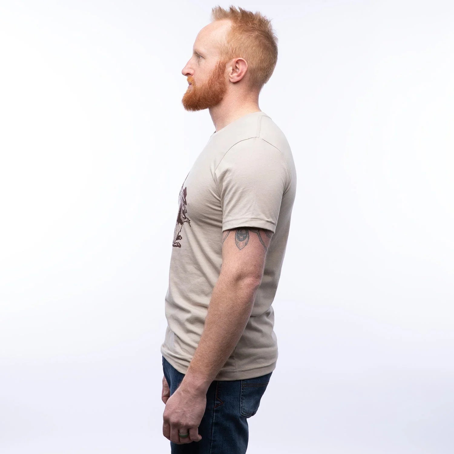 Hobo Squirrel T-Shirt - Eco - Friendly Dark Brown Print on Super - Soft Heather Tan Tee - Tee Shirts - Two Little Fruits - Two Little Fruits