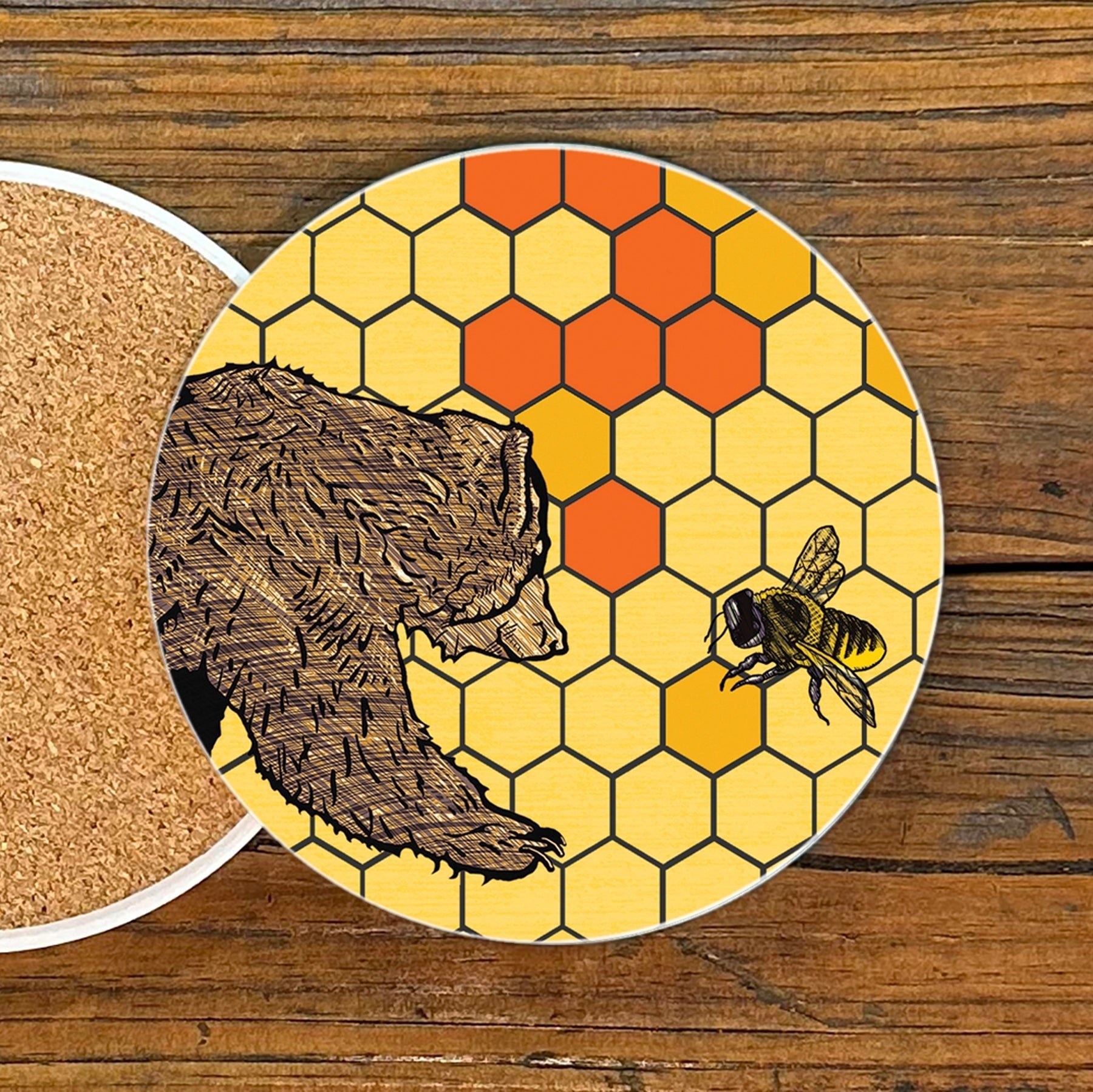 Honey Bear Ceramic Drink Coasters – Cork Backed - Coasters - Two Little Fruits - Two Little Fruits