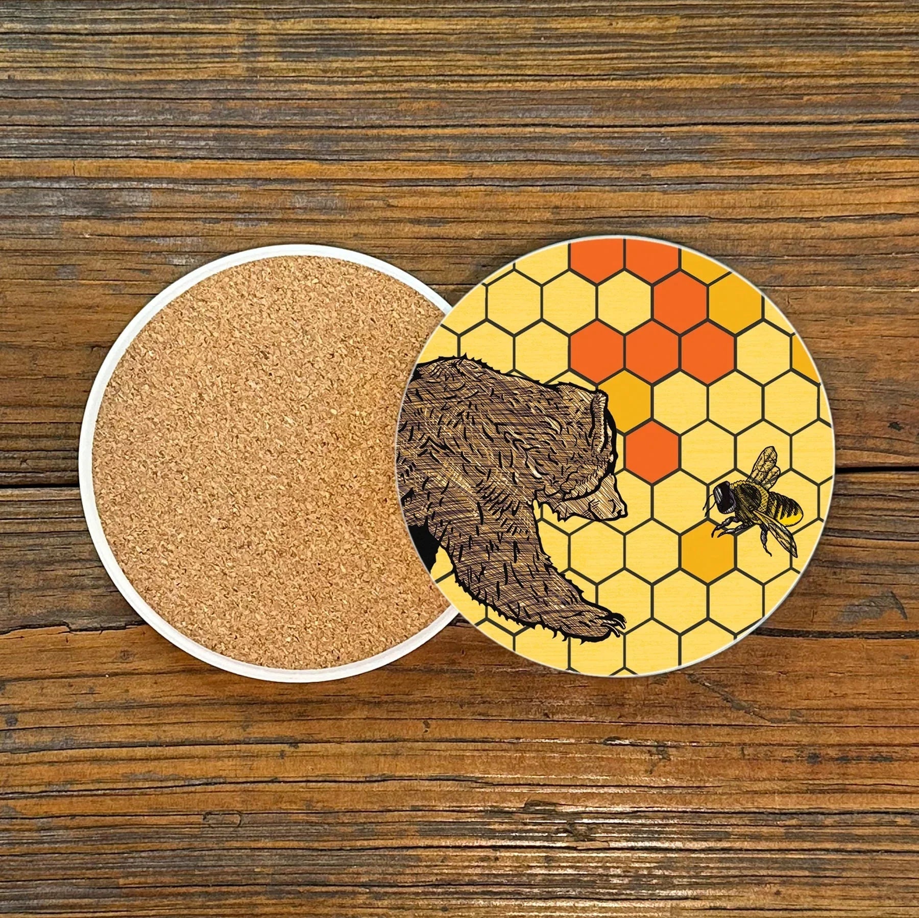 Honey Bear Ceramic Drink Coasters – Cork Backed