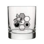 Honeybee Whiskey Glass - 10 Oz Rocks Glass with Vibrant Bee & Honeycomb Design - Rocks Glass - Two Little Fruits - Two Little Fruits