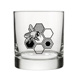 Honeybee Whiskey Glass - 10 Oz Rocks Glass with Vibrant Bee & Honeycomb Design - Rocks Glass - Two Little Fruits - Two Little Fruits