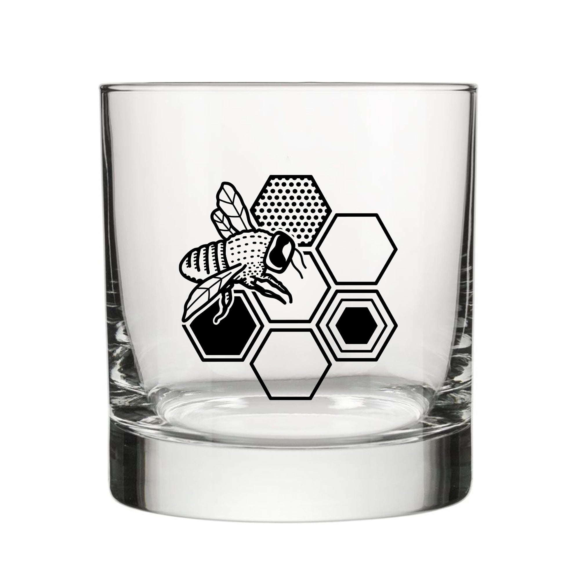 Honeybee Whiskey Glass - 10 Oz Rocks Glass with Vibrant Bee & Honeycomb Design - Rocks Glass - Two Little Fruits - Two Little Fruits