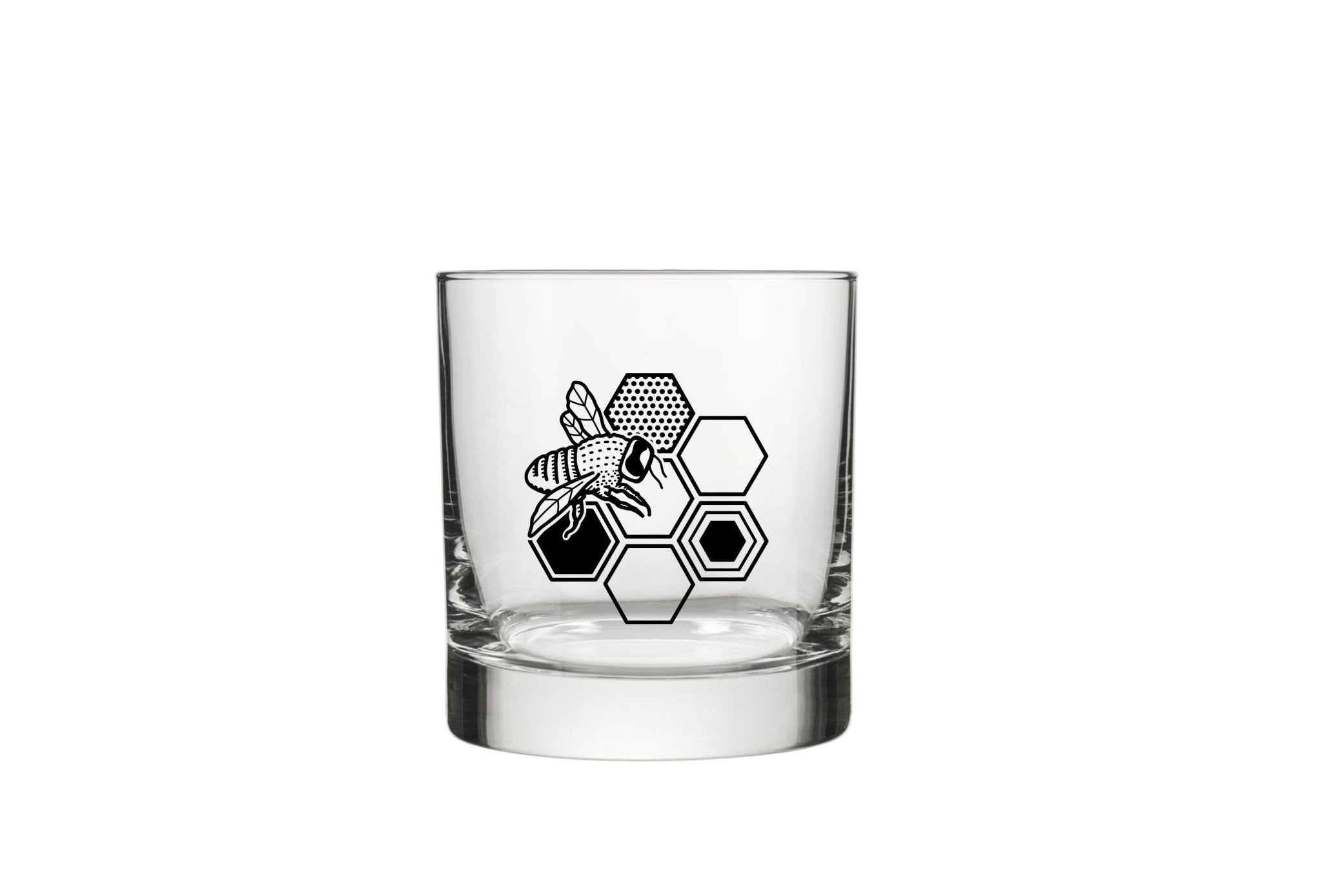 Honeybee Whiskey Glass - 10 Oz Rocks Glass with Vibrant Bee & Honeycomb Design - Rocks Glass - Two Little Fruits - Two Little Fruits