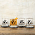 Honeybee Whiskey Glass - 10 Oz Rocks Glass with Vibrant Bee & Honeycomb Design - Rocks Glass - Two Little Fruits - Two Little Fruits