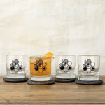 Honeybee Whiskey Glass - 10 Oz Rocks Glass with Vibrant Bee & Honeycomb Design - Rocks Glass - Two Little Fruits - Two Little Fruits
