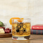 Honeybee Whiskey Glass - 10 Oz Rocks Glass with Vibrant Bee & Honeycomb Design - Rocks Glass - Two Little Fruits - Two Little Fruits
