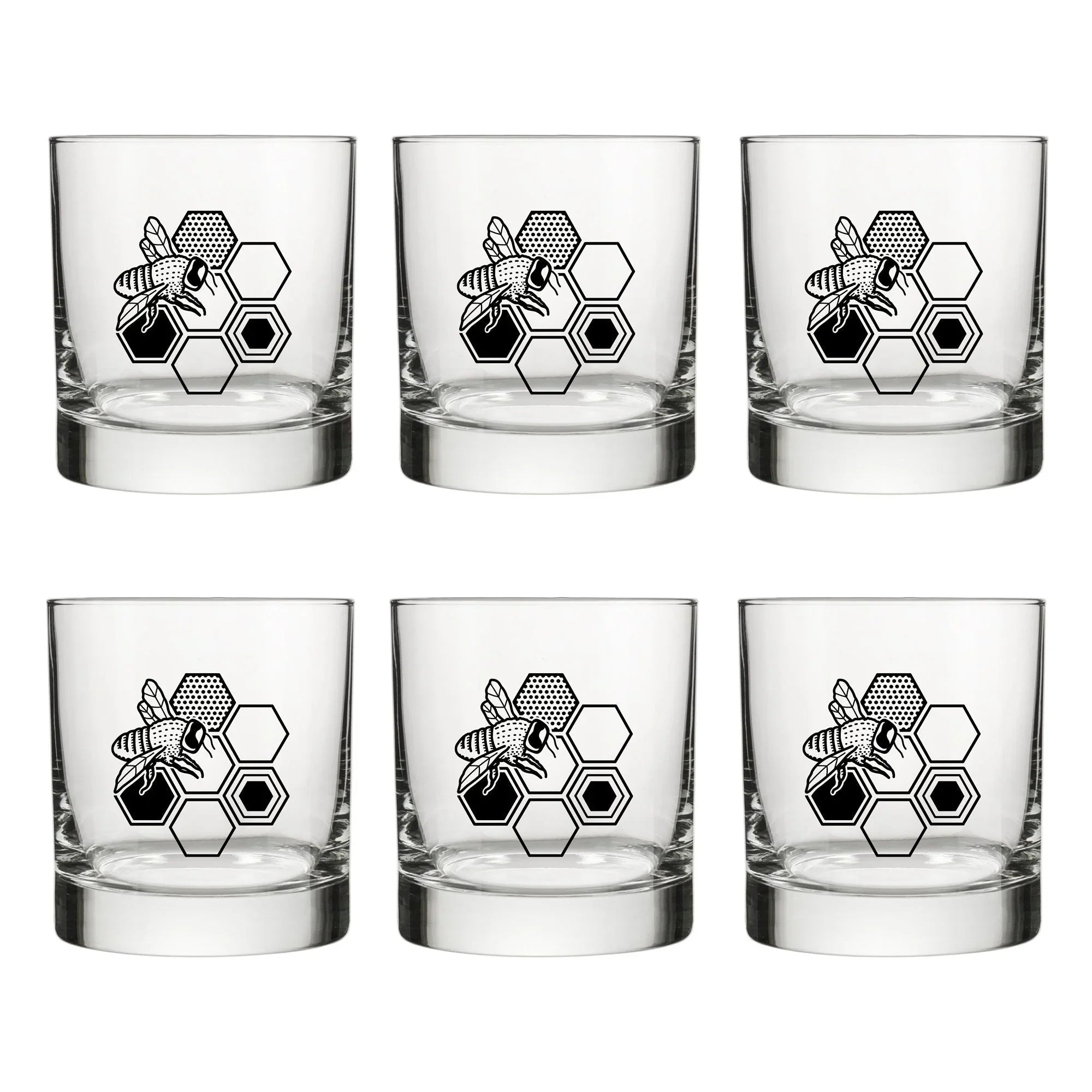 Honeybee Whiskey Glass - 10 Oz Rocks Glass with Vibrant Bee & Honeycomb Design - Rocks Glass - Two Little Fruits - Two Little Fruits
