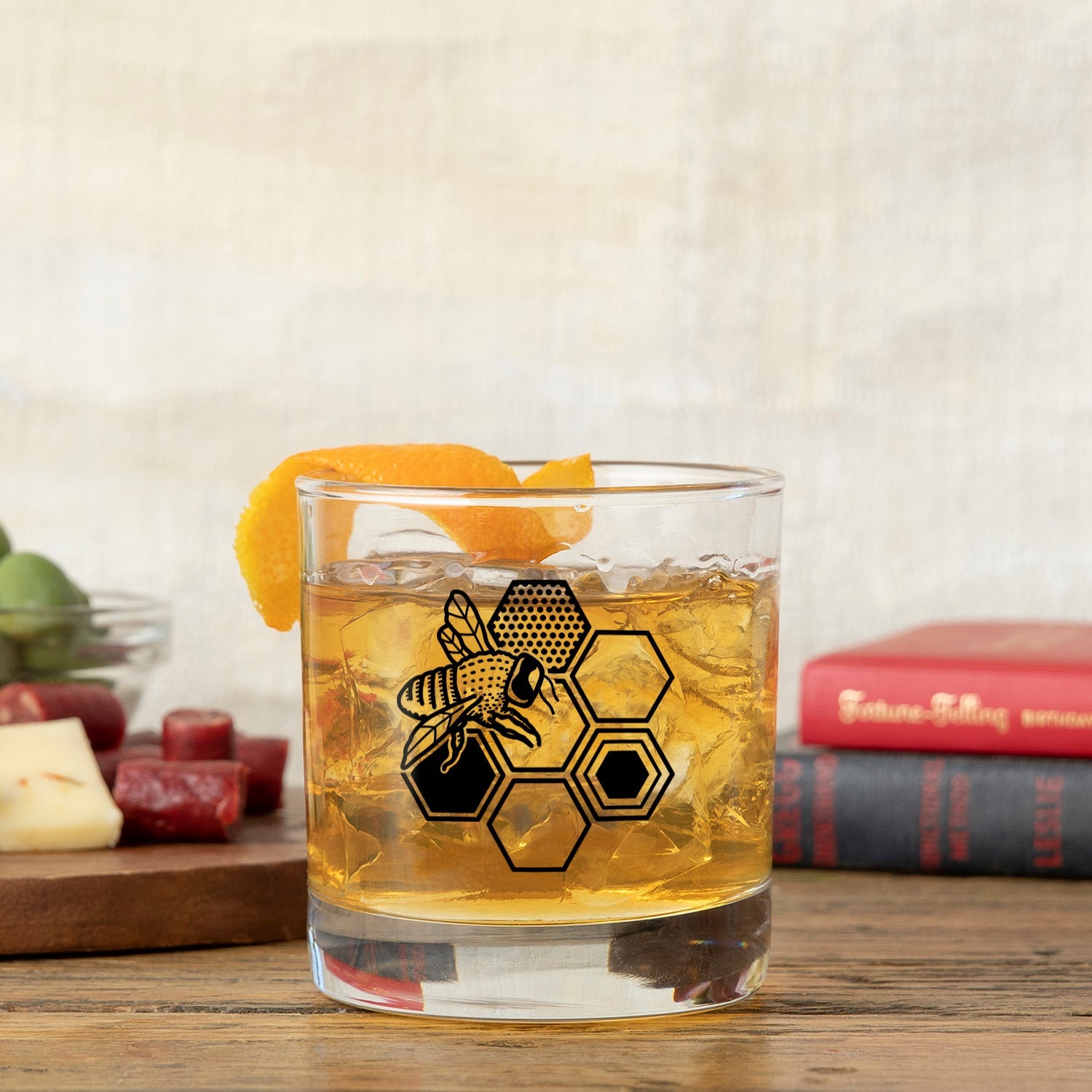 Honeybee Whiskey Glass - Rocks Glass - Two Little Fruits - Two Little Fruits