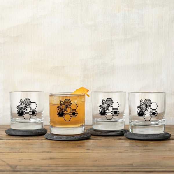 Honeybee Whiskey Glass - Rocks Glass - Two Little Fruits - Two Little Fruits