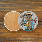 Howdy Bear Cowboy Ceramic Coasters - Bright 4" Diameter Drink Coasters with Cork Backing - Coasters - Two Little Fruits - Two Little Fruits