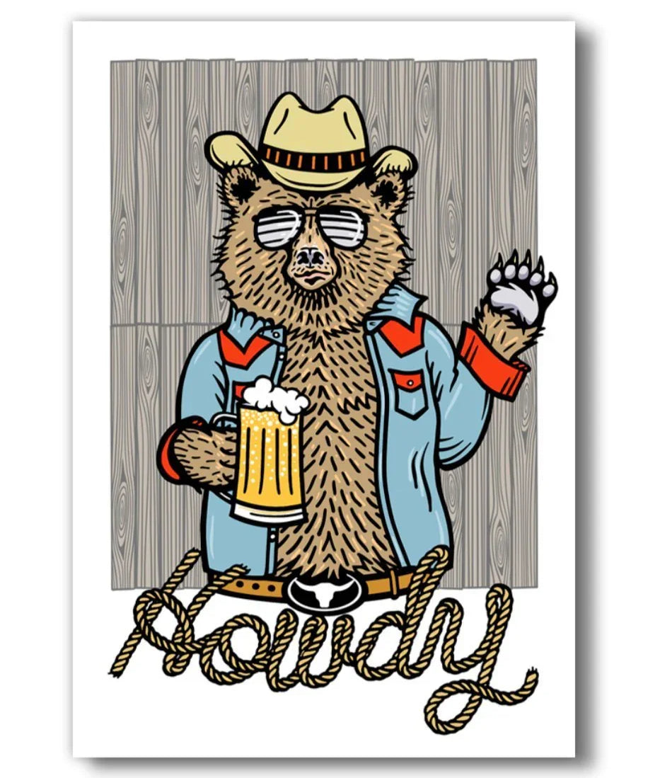 Howdy Cowboy Bear illustrated fridge magnet by Two Little Fruits