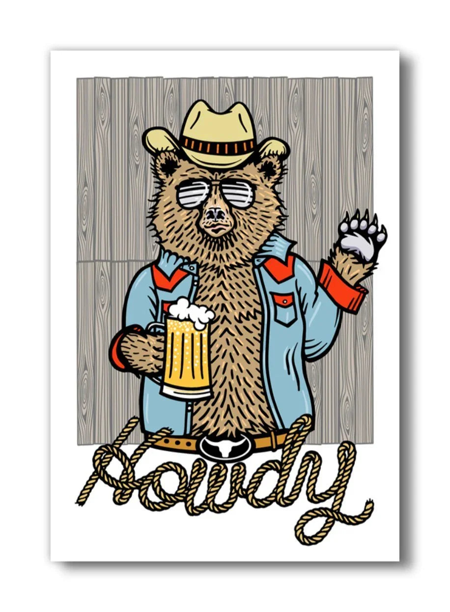 Howdy Cowboy Bear illustrated fridge magnet by Two Little Fruits