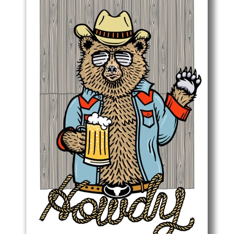 Howdy Cowboy Bear illustrated fridge magnet by Two Little Fruits