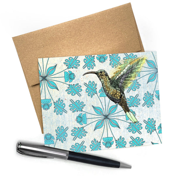Hummingbird Greeting Card - A2 Size, Blank Inside with Protective Bag and Brown Envelope - Greeting Cards - Two Little Fruits - Two Little Fruits