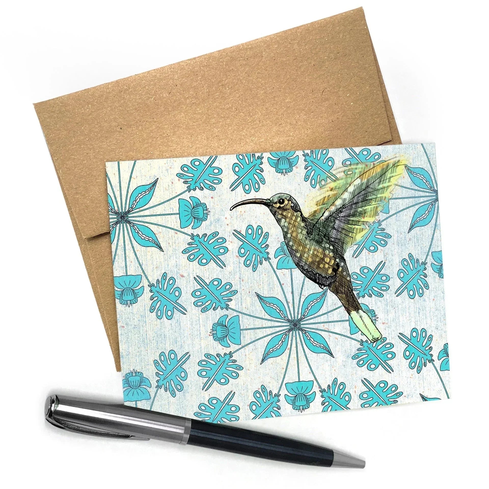Hummingbird illustrated greeting card by Two Little Fruits