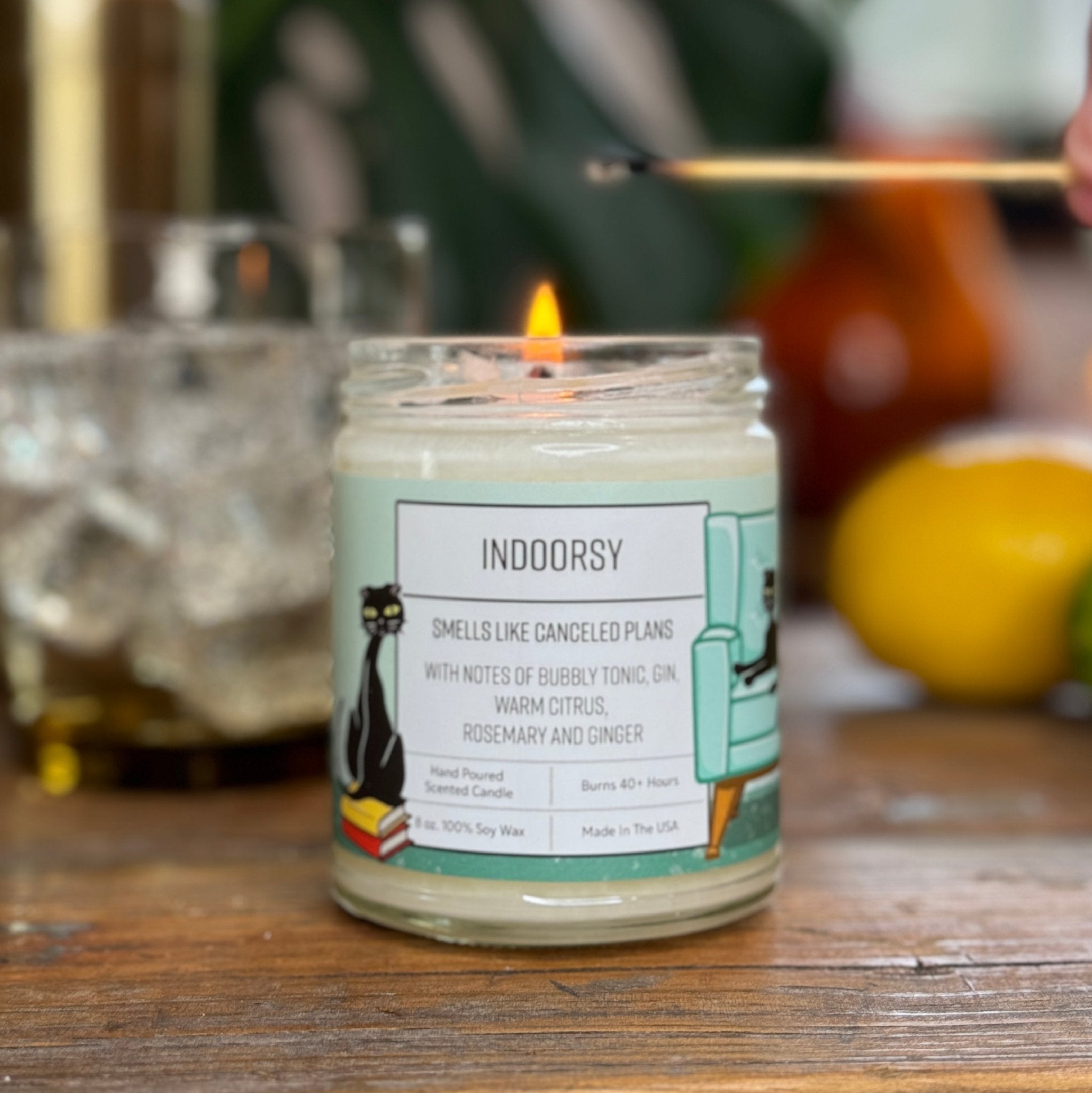 Indoorsy Gin Scented Candle | Bubbly Tonic & Warm Citrus | 40+ Hour Eco - Friendly Burn - Soy Candles - Two Little Fruits - Two Little Fruits