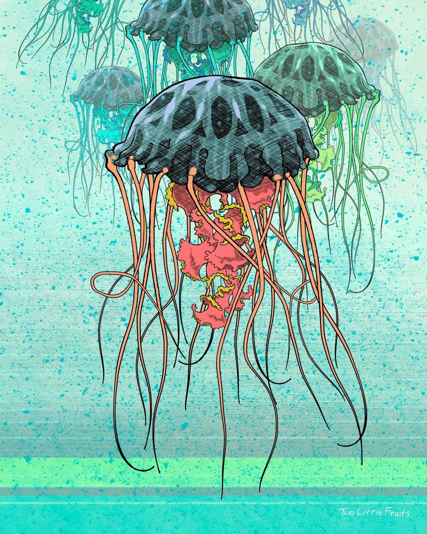 Jellyfish Art Print - Vibrant 8x10 or 11x14 Inch Wall Décor - Paper Prints - Two Little Fruits - Two Little Fruits