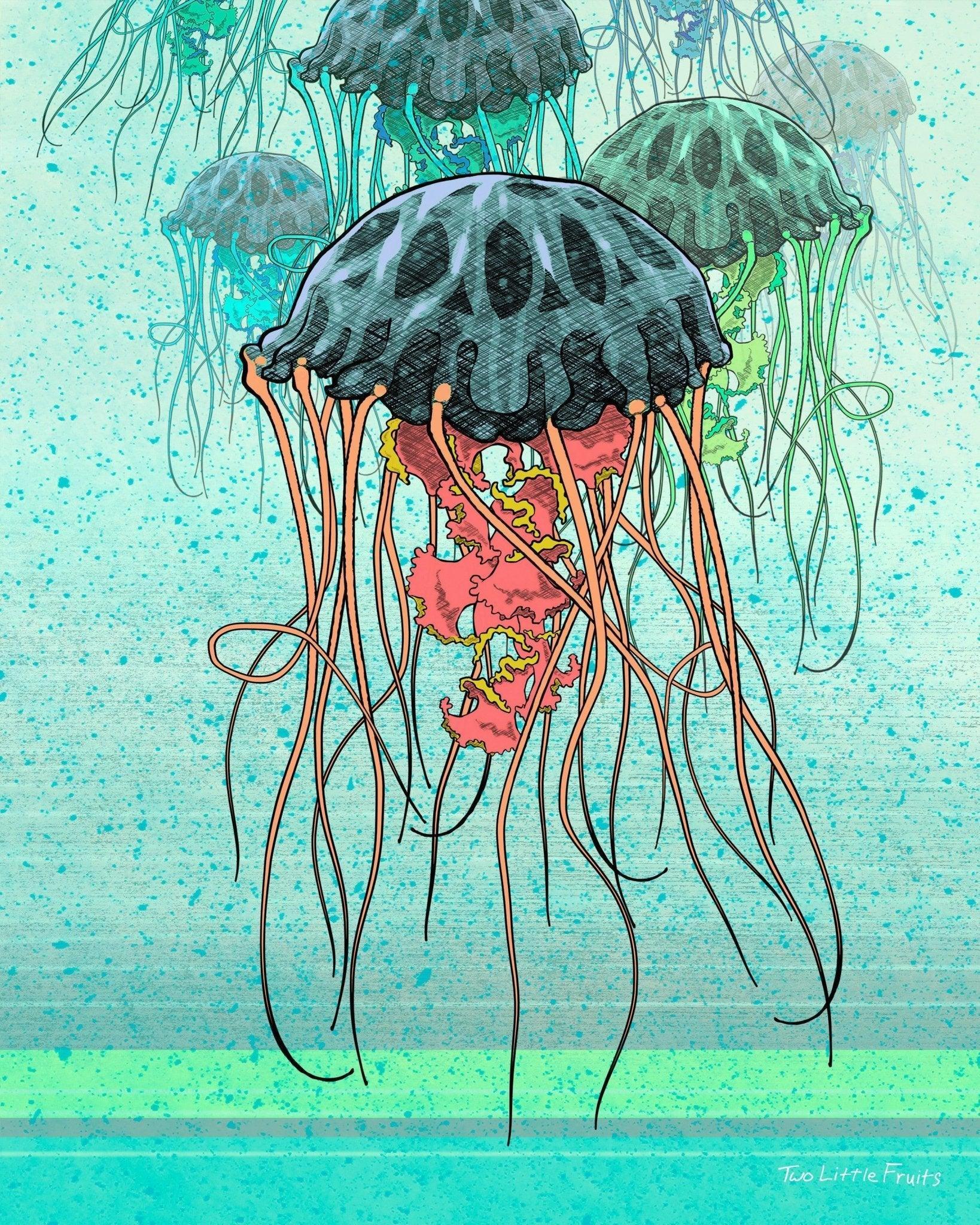 Jellyfish Art Print - Vibrant 8x10 or 11x14 Inch Wall Décor - Paper Prints - Two Little Fruits - Two Little Fruits