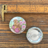 Knitting illustrated button pin by Two Little Fruits