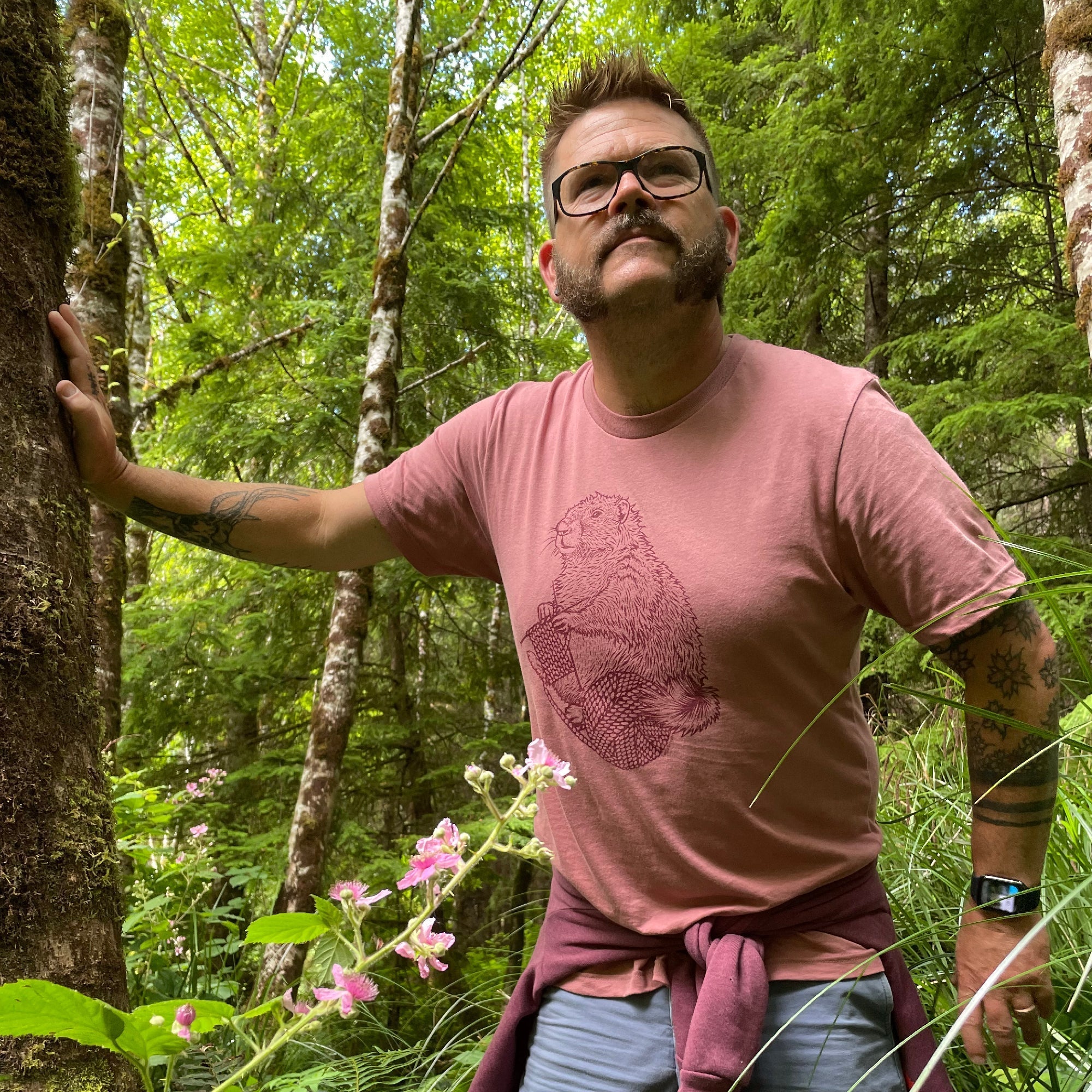 Knitting Graphic Tee - Soft 100% Cotton Shirt in Mauve - Unisex Design by Two Little Fruits - Tee Shirts - Two Little Fruits - Two Little Fruits