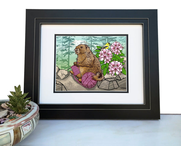 Knitting Marmot Art Print - Paper Prints - Two Little Fruits - Two Little Fruits