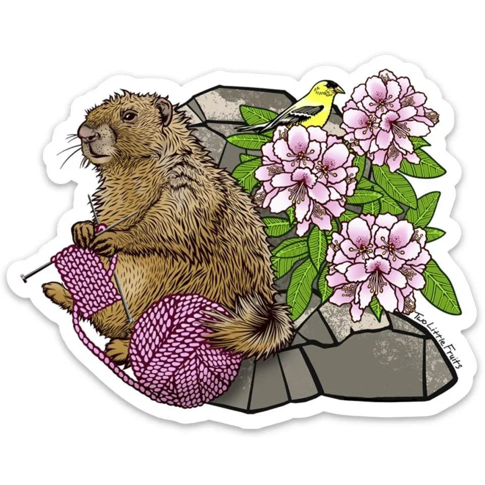 Knitting Stickers For Water Bottles - Durable Marmot Design by Two Little Fruits - Sticker - Two Little Fruits - Two Little Fruits