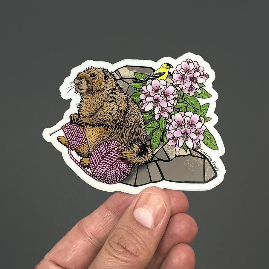 Knitting Stickers For Water Bottles - Durable Marmot Design by Two Little Fruits - Sticker - Two Little Fruits - Two Little Fruits