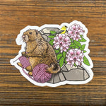 Knitting Marmot illustrated vinyl sticker by Two Little Fruits