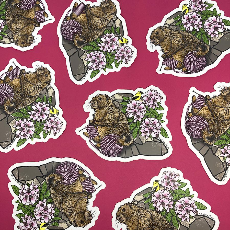 Knitting Stickers For Water Bottles - Durable Marmot Design by Two Little Fruits - Sticker - Two Little Fruits - Two Little Fruits