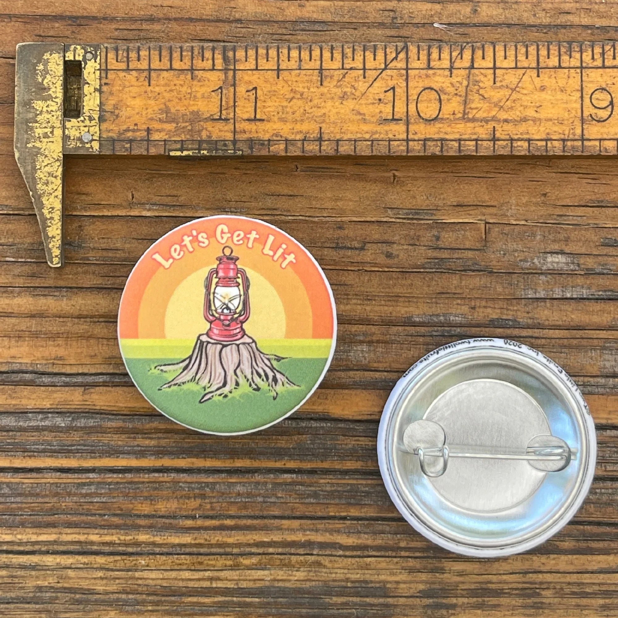 Let's Get Lit Camping Button Pin - 1.25 Inch Soft - Touch, Weather & Scuff Resistant - Button Pins - Two Little Fruits - Two Little Fruits