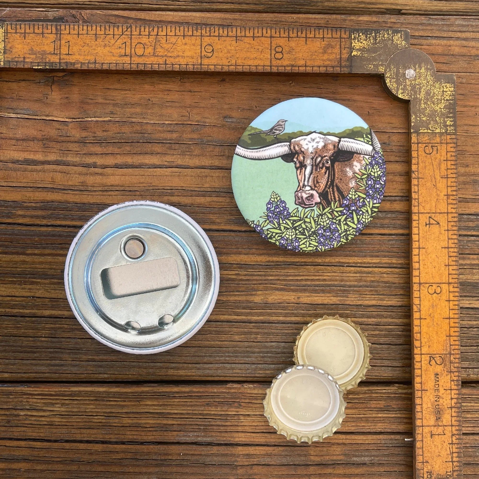 Longhorn illustrated magnetic bottle opener by Two Little Fruits