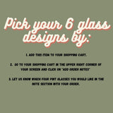 Mix and Match Your Own 6 Unique Whiskey Glass Set instructions, guiding you to choose your favorite glass designs for a customized experience.
