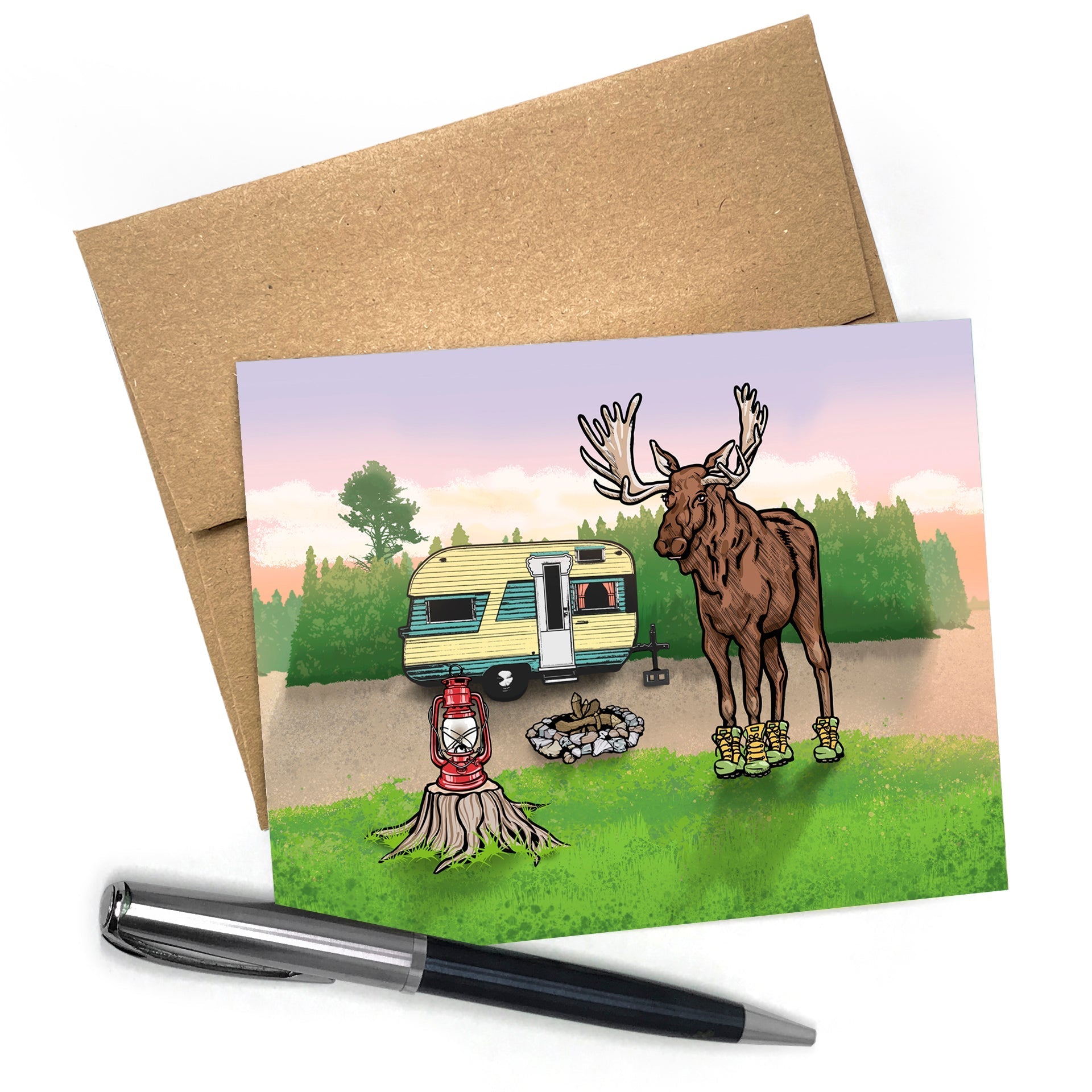 Moose Greeting Card in Boots - A2 Blank Card with Envelope by Two Little Fruits - Greeting Cards - Two Little Fruits - Two Little Fruits