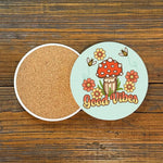 Good Vibes Mushroom Drink Coaster - Colorful 4" Ceramic Coaster with Cork Backing, Set of 4 Available - Coasters - Two Little Fruits - Two Little Fruits