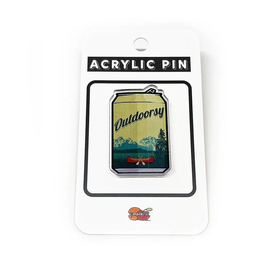 Outdoorsy Canoe Beer Can illustrated acrylic pin by Two Little Fruits