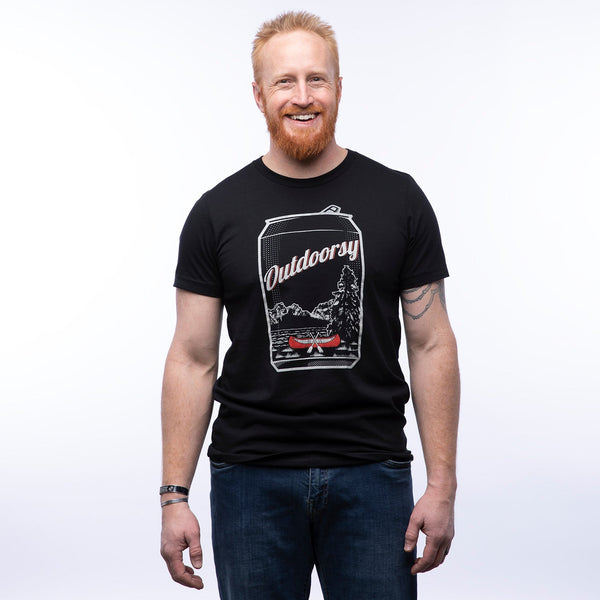 Outdoorsy Graphic T-Shirt for Men and Women | Black Vintage Beer Can Design - Tee Shirts - Two Little Fruits - Two Little Fruits