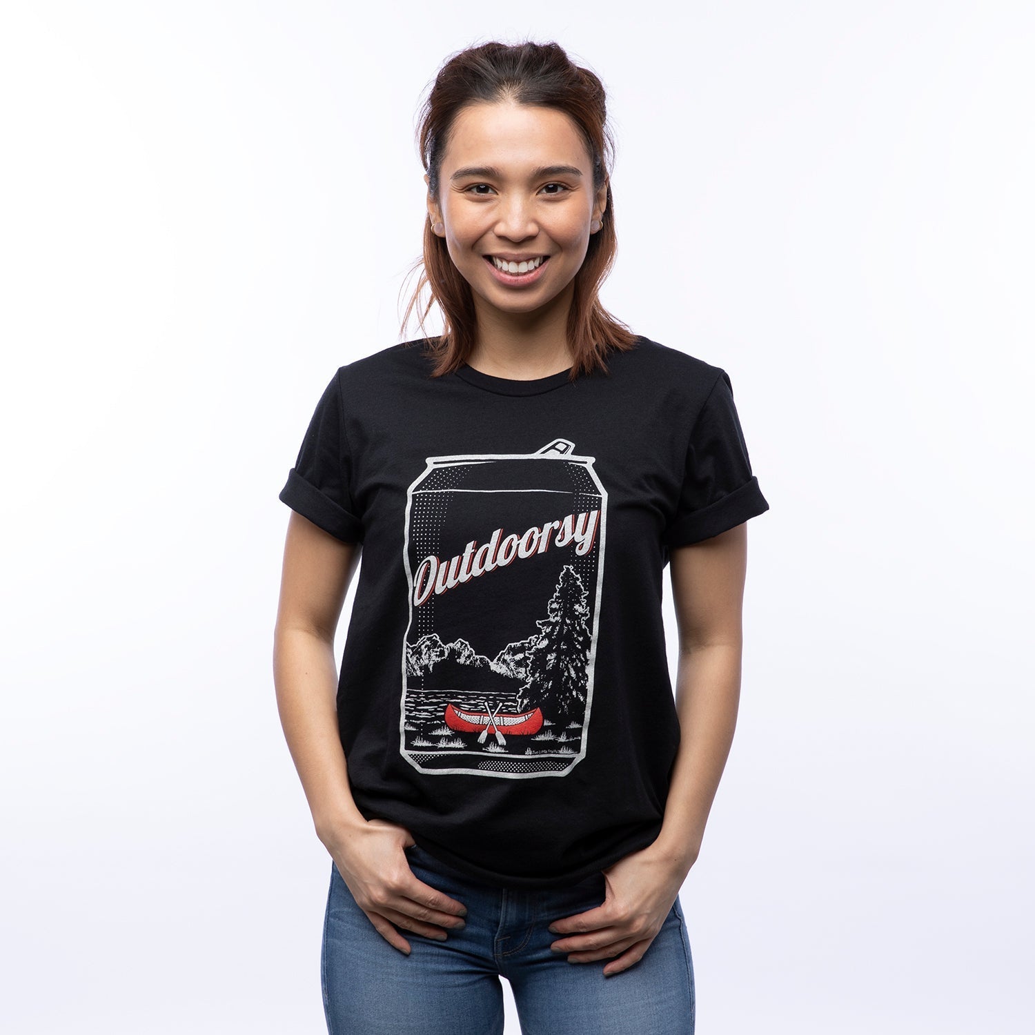 Outdoorsy Graphic T-Shirt for Men and Women | Black Vintage Beer Can Design - Tee Shirts - Two Little Fruits - Two Little Fruits