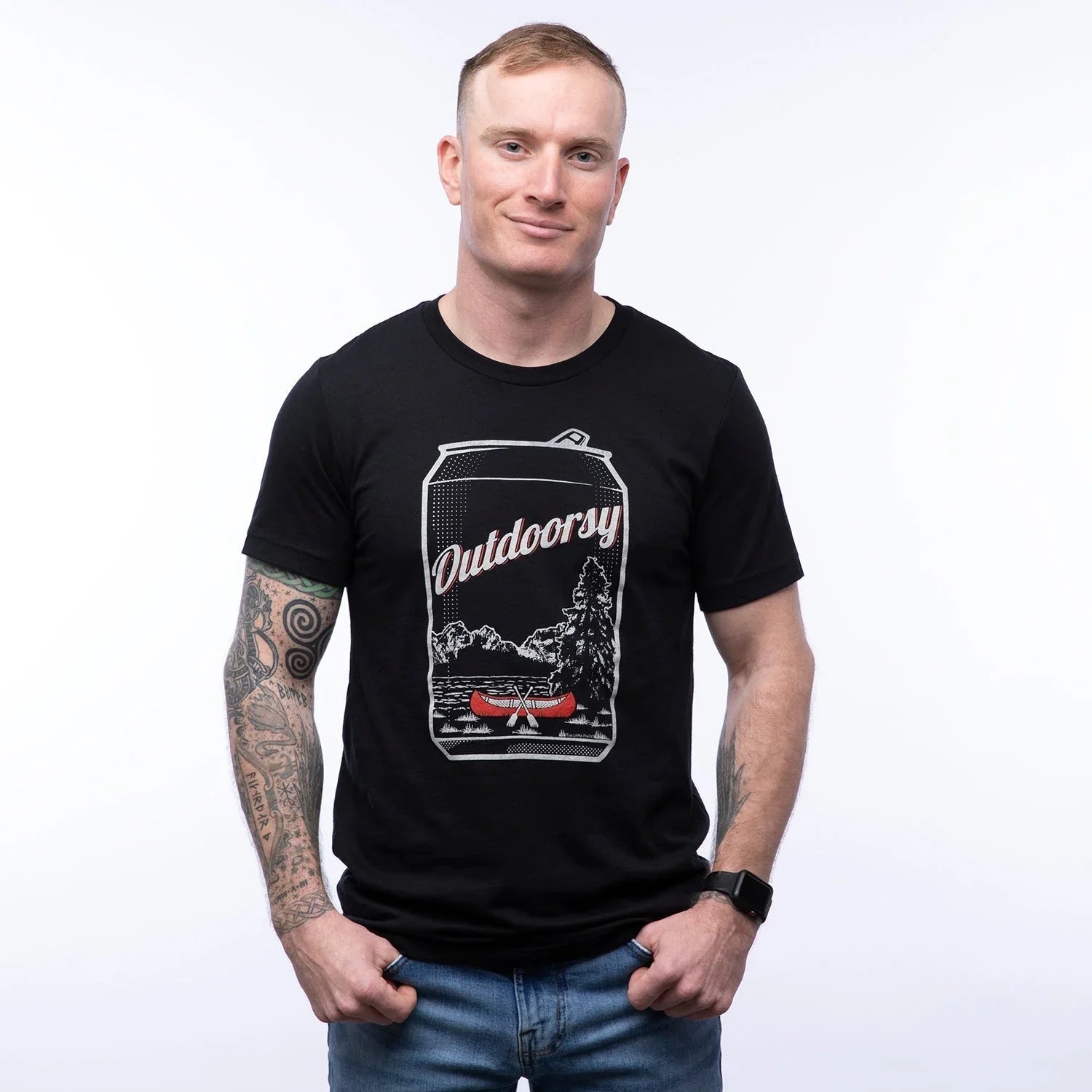 Outdoorsy Graphic T-Shirt for Men and Women | Black Vintage Beer Can Design - Tee Shirts - Two Little Fruits - Two Little Fruits