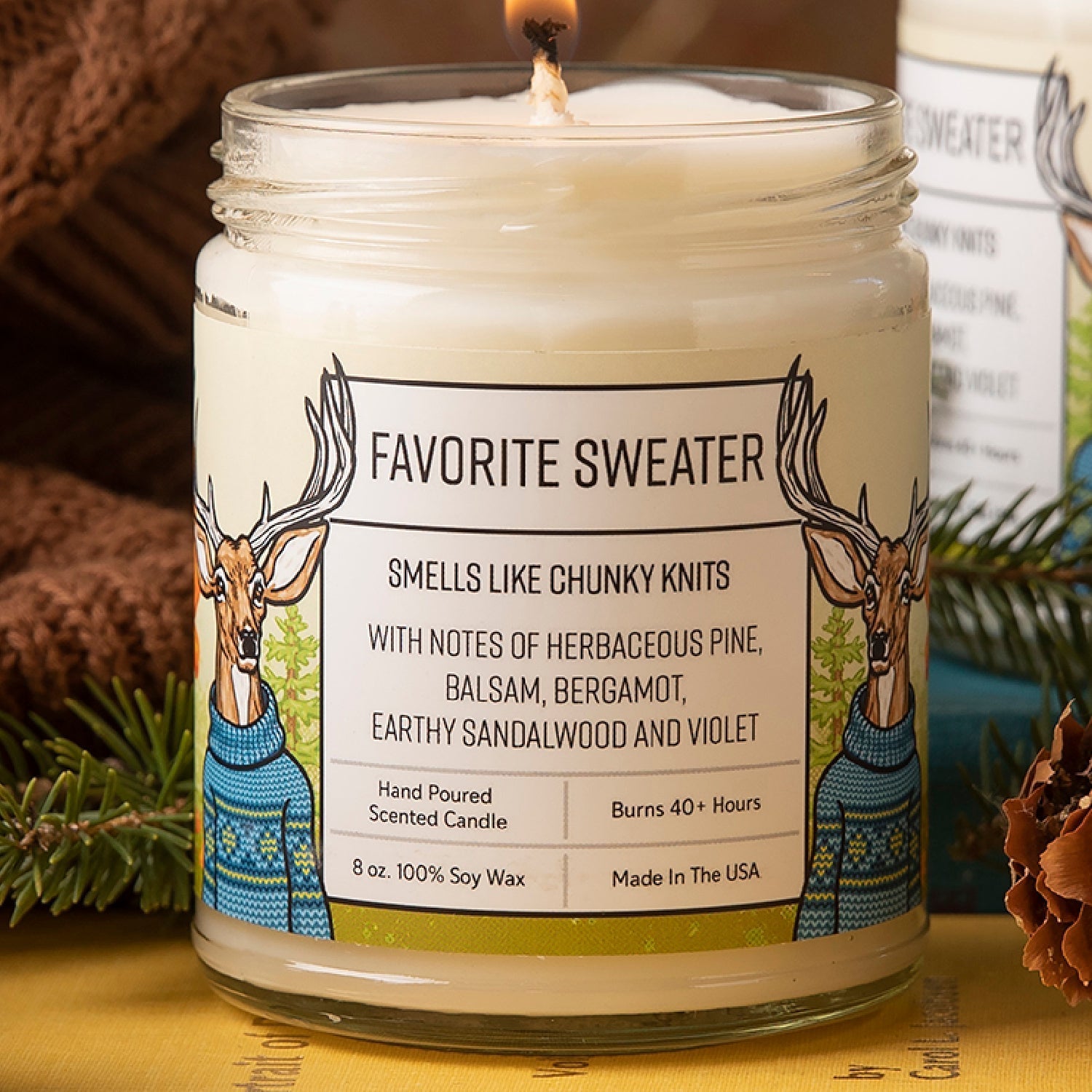Pine Scented Candle - Cozy Fall Aroma with Notes of Balsam & Sandalwood - Soy Candles - Two Little Fruits - Two Little Fruits