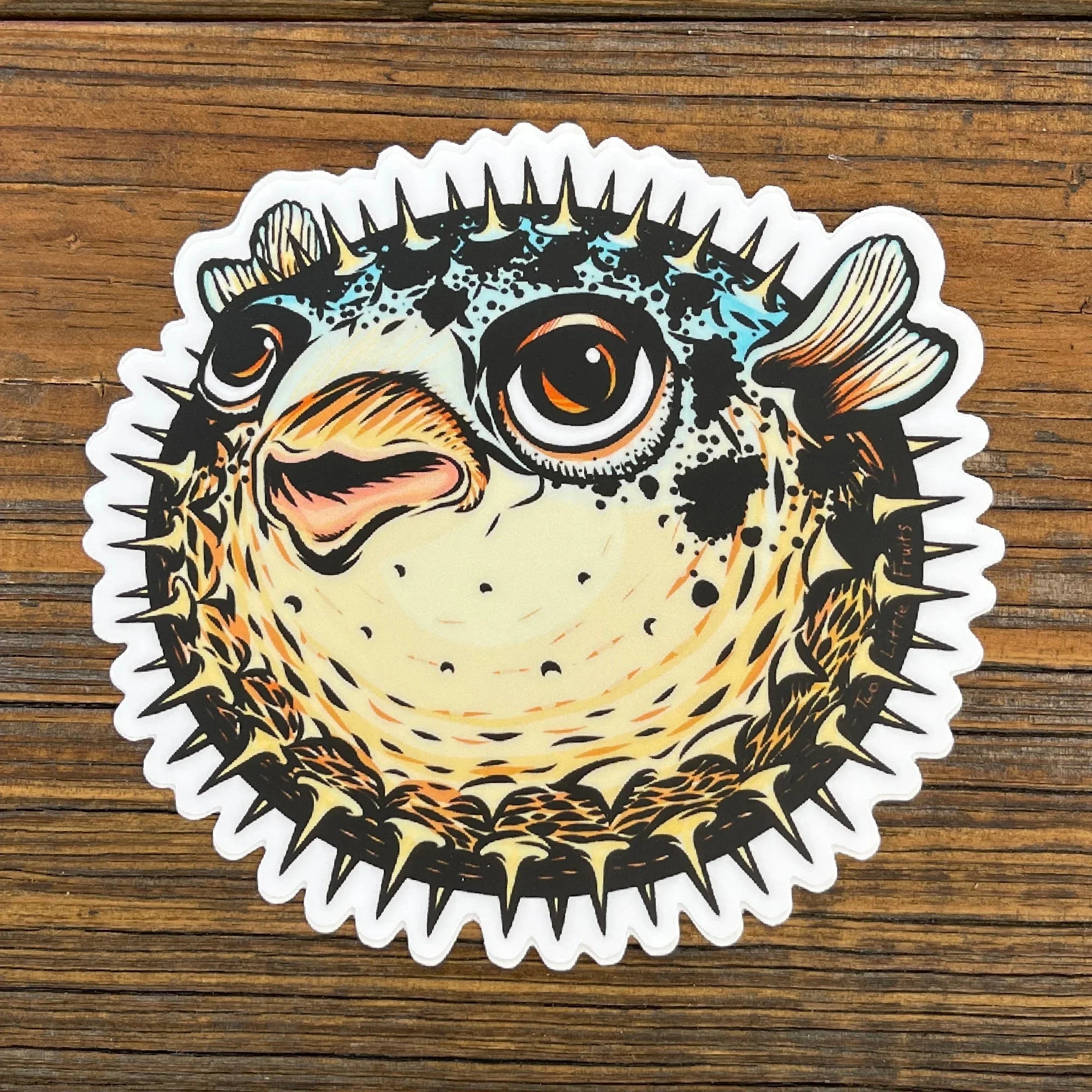 Pufferfish illustrated vinyl sticker by Two Little Fruits