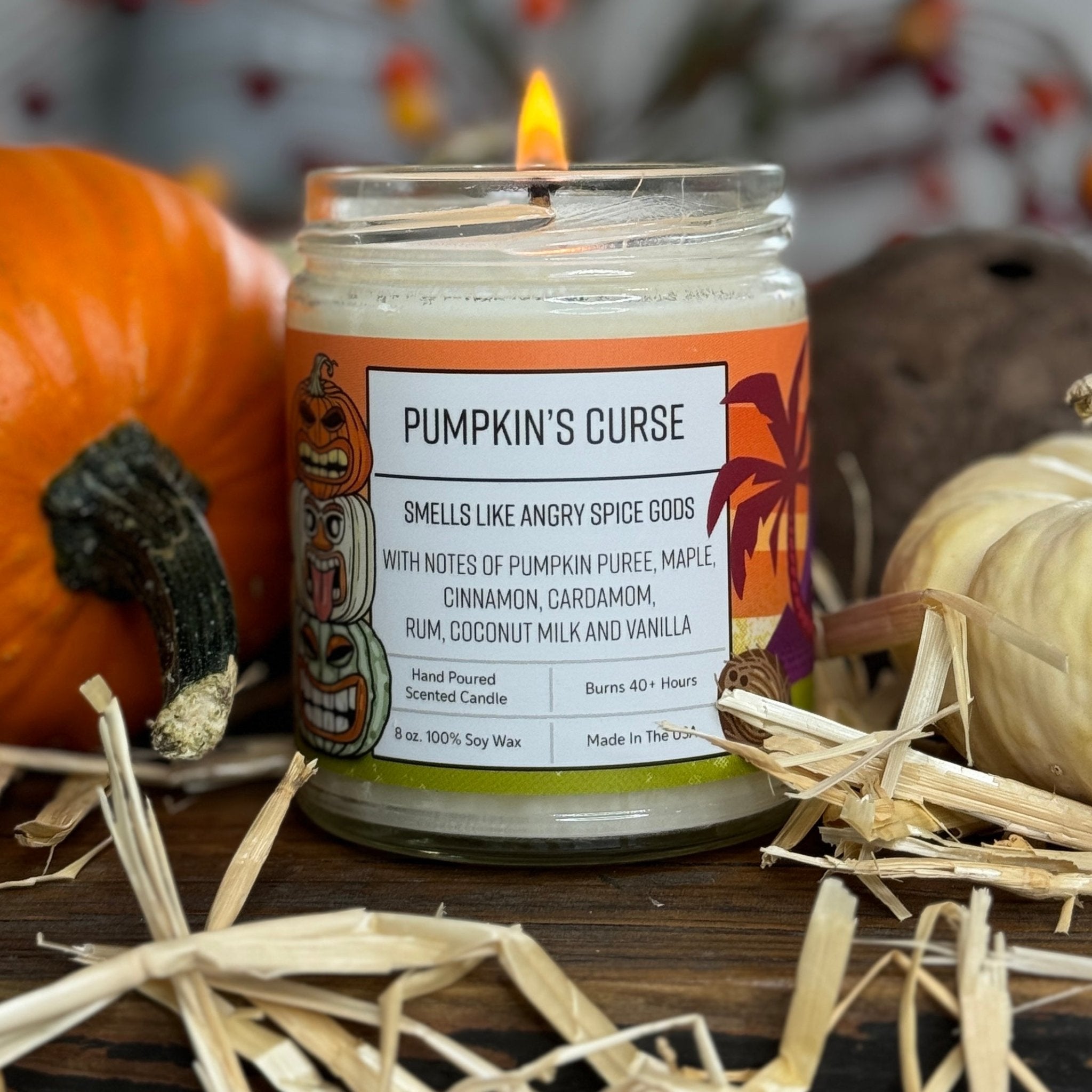 Pumpkin Spice Candles - Pumpkins' Curse Soy Candle with Maple and Cinnamon Scent, 8 Oz, 40+ Hour Burn - Soy Candles - Two Little Fruits - Two Little Fruits
