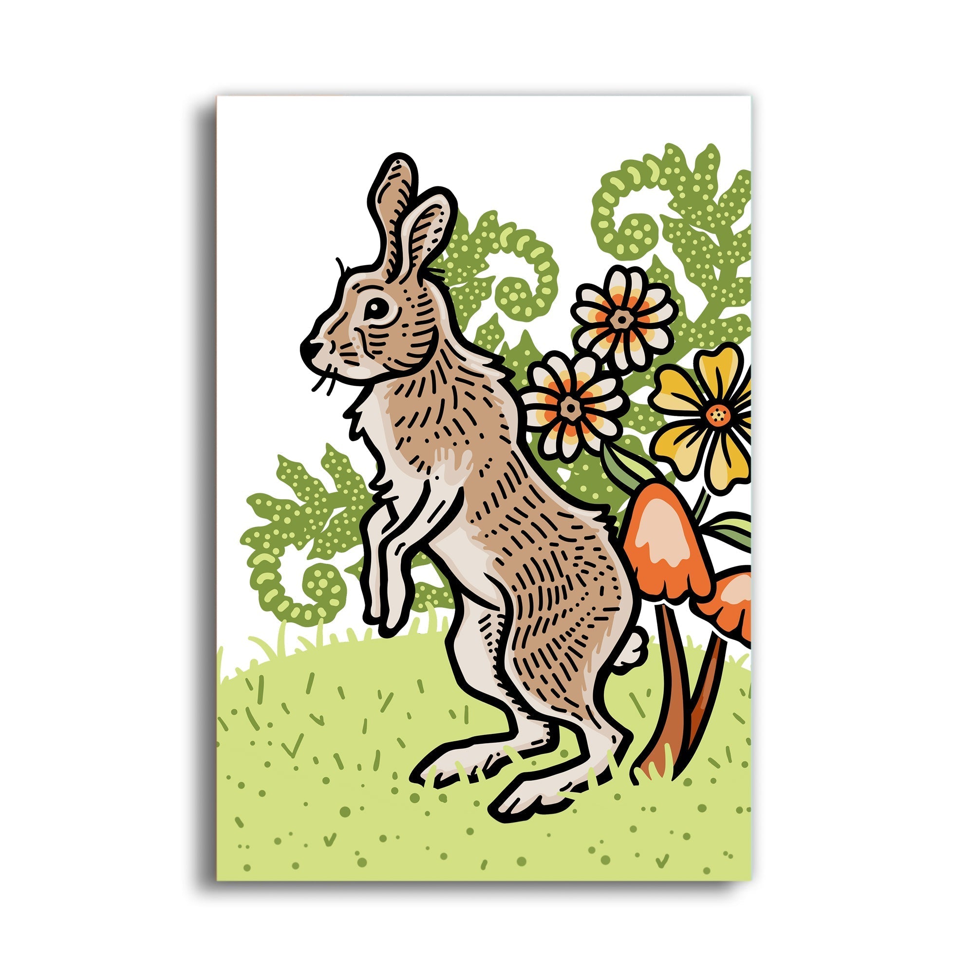 Cute rabbit fridge magnet featuring an illustrated rabbit amidst flowers and greenery, designed by Two Little Fruits.