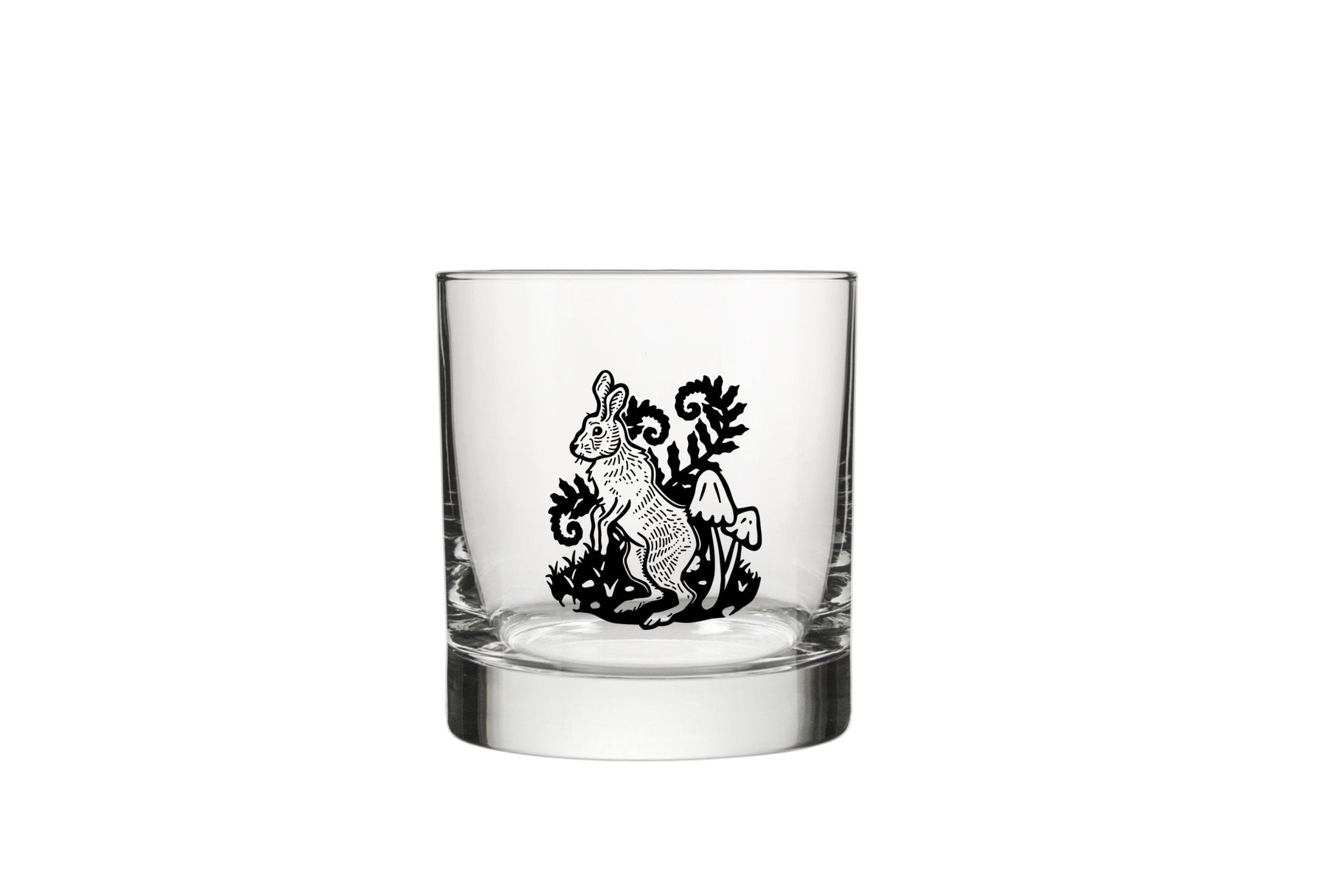 Rabbit Rocks Glass - 10 Oz Black Glass - Rocks Glass - Two Little Fruits - Two Little Fruits