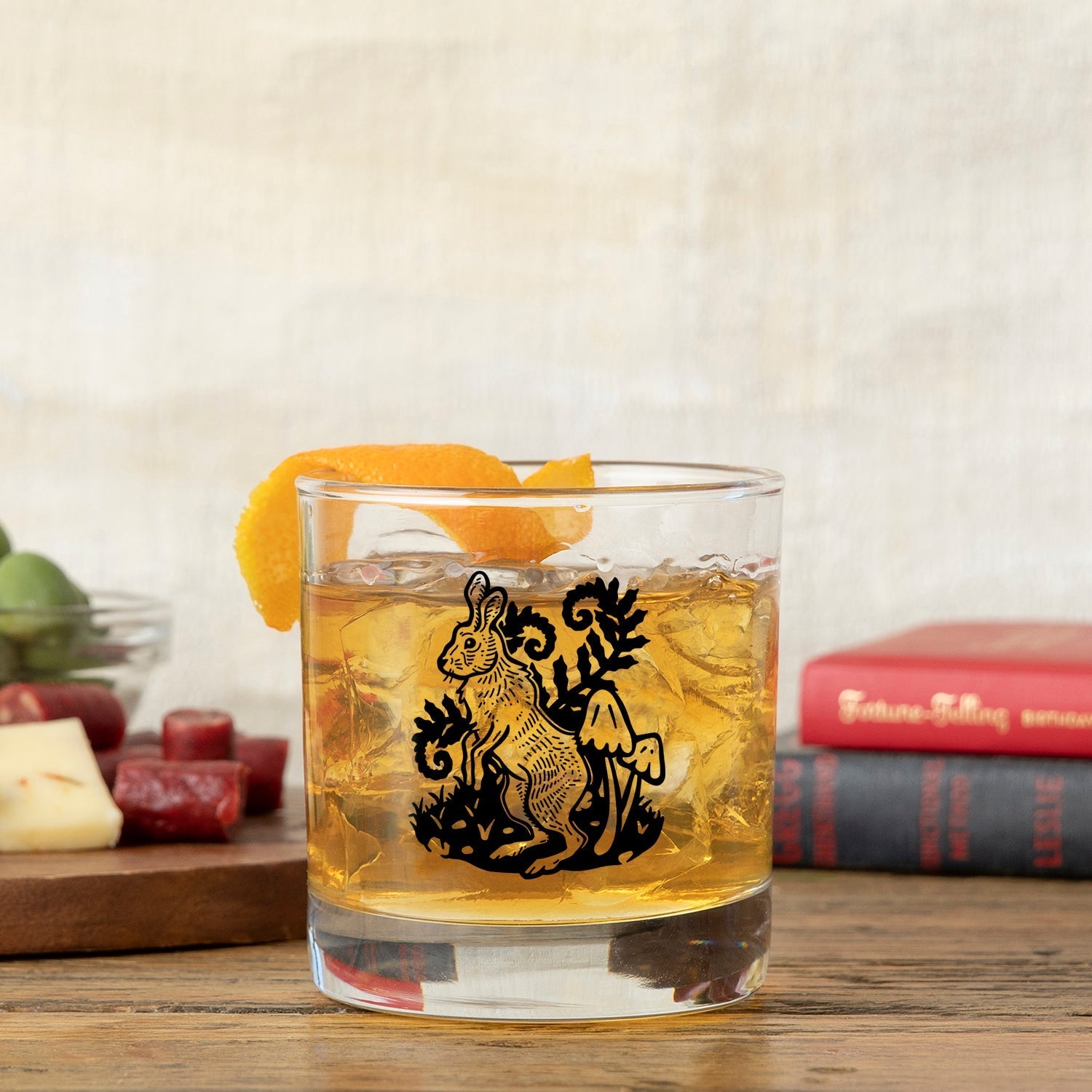 Rabbit Rocks Glass - 10 Oz Black Glass - Rocks Glass - Two Little Fruits - Two Little Fruits