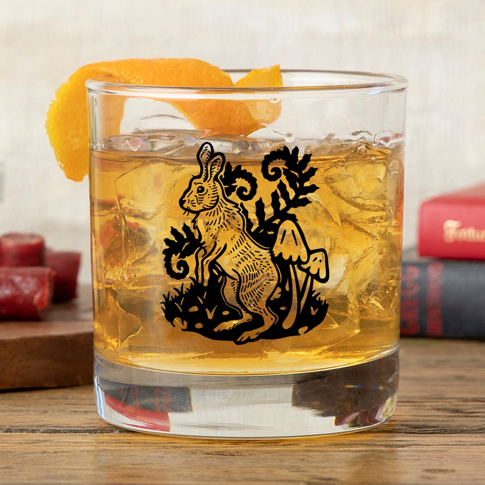 Rabbit Rocks Glass - 10 Oz Black Glass - Rocks Glass - Two Little Fruits - Two Little Fruits