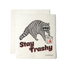 Raccoon Dish Rag - Eco-Friendly, Biodegradable Swedish Dishcloth featuring a playful raccoon design saying 'Stay Trashy' for cheerful cleaning.