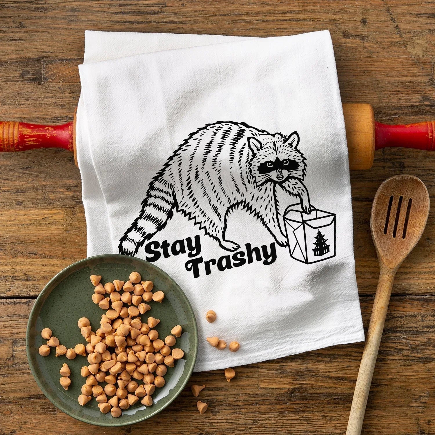 Raccoon illustrated tea towel by Two Little Fruits