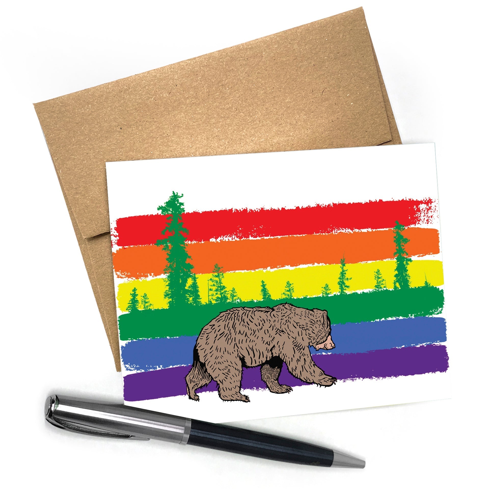 Rainbow Bear Card - A2 Size, Blank Inside, Includes Brown Envelope, Cute & Colorful Design - Greeting Cards - Two Little Fruits - Two Little Fruits