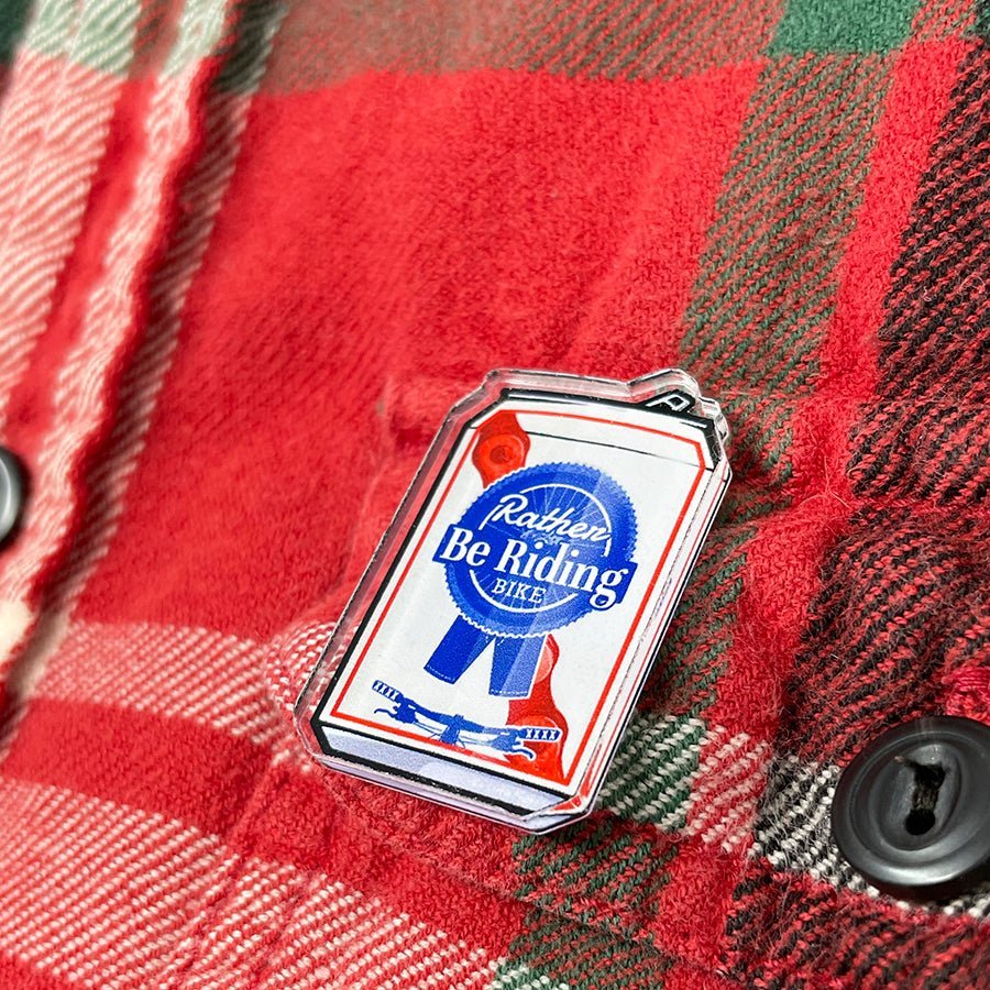 Rather Be Riding Bike Beer Can Acrylic Pin - Acrylic Pin - Two Little Fruits - Two Little Fruits